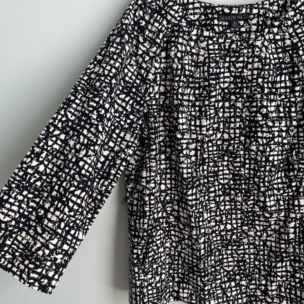 Lafayette 148 Black White Print 3/4 Sleeve Belted Jacket - Picture 4 of 8